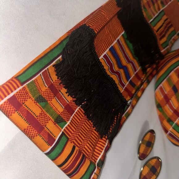 Kente Ghana African kufi Hat men or women. Scarf And Earrings Included. Set - Picture 4 of 12